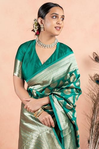 Image of Subham Saree for Woman Silk Cotton Kanjivaram | Soft Daily Wear Golden Zari Sari with Jacquard Blouse Piece