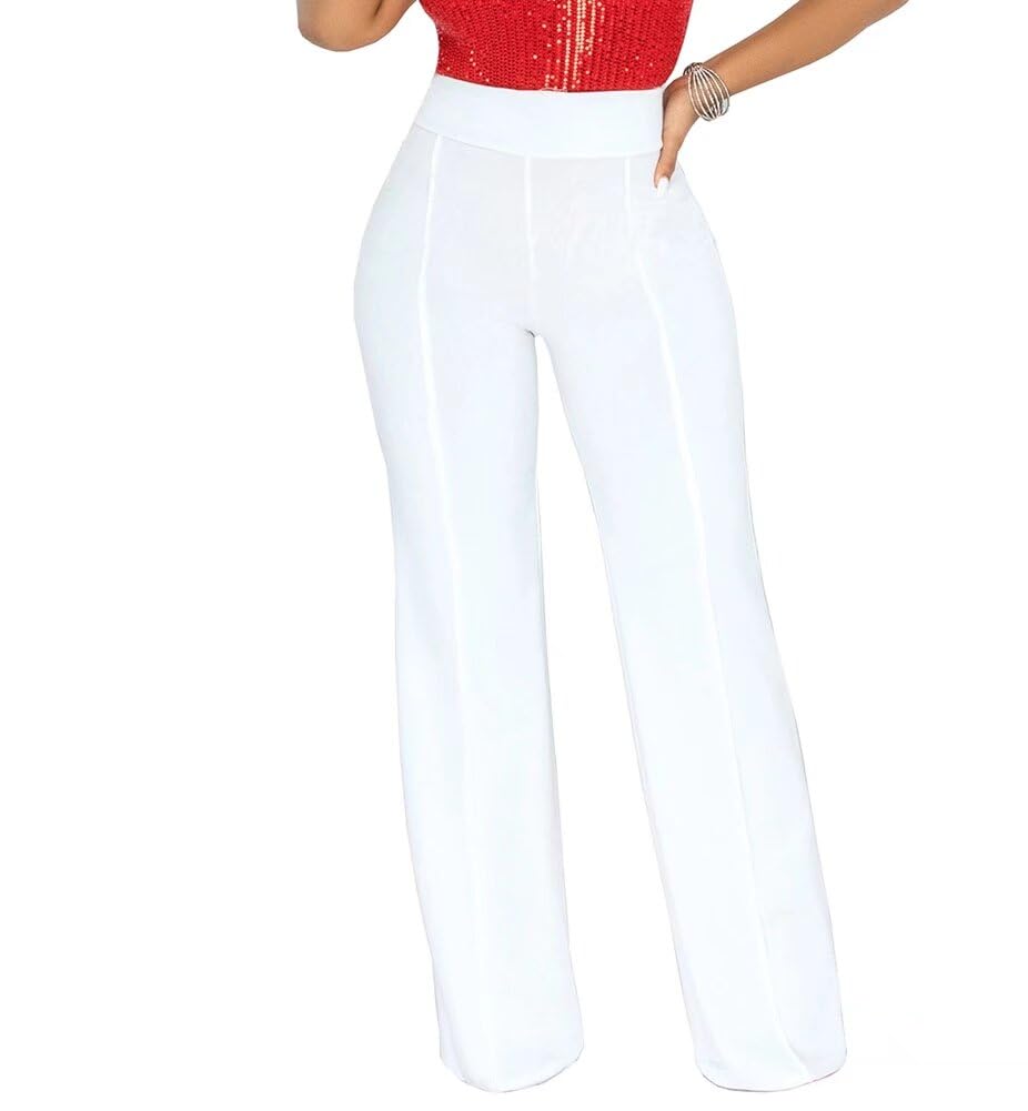 Women Stretchy Straight Leg Dress Pants Comfy Solid Classic High Waisted Wide Leg Long Bootcut Pant Slacks Work