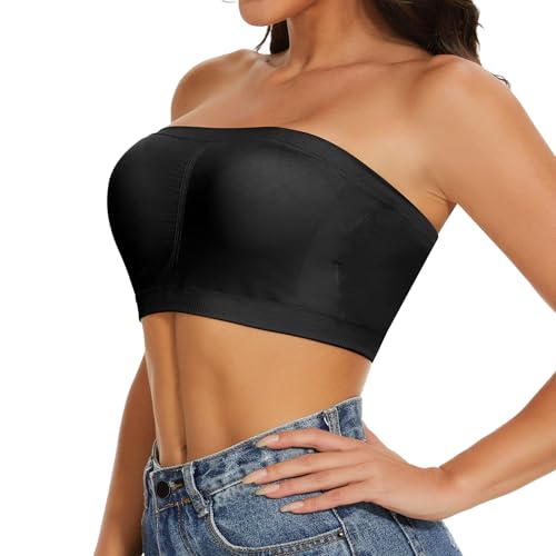 Image of Tube Tops Strapless Bras for Women Wireless Bandeau Bra Invisible Bralette Padded Seamless Bra