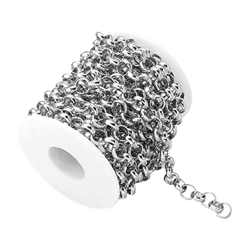 Milageto Catena a Maglie Rotonde da 15 Piedi in Alluminio Resistente da 8 mm con Bobina Non saldata Resistente per Accessori per collane di Abbigliamento con, d'Argento