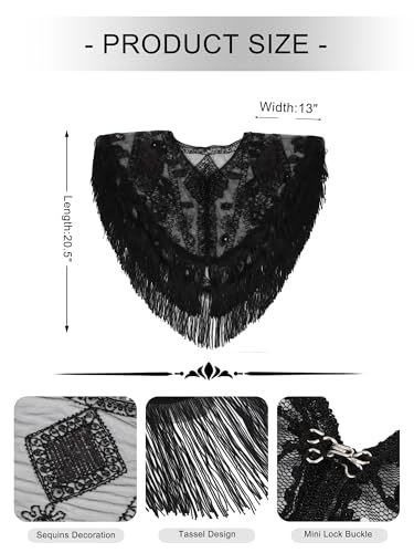 sy soul young 1920s Shawl Wrap Sequin Fringe Flapper shawl Cap for Women Evening Dress Wedding Gatsby Party Harlem Night4
