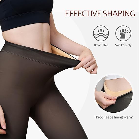 Womens Fleece-Lined Fake Translucent Tights High Waisted Tummy Control Soft Thick Warm Thermal Winter Tights for Women - Image 3