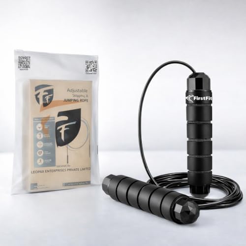 Image of FirstFit Jump Rope Tangle-Free Rapid Speed Jumping Rope Cable with Ball Bearings for Women, Men, and Kids, Adjustable Steel Skipping Rope with Foam Handles - Black