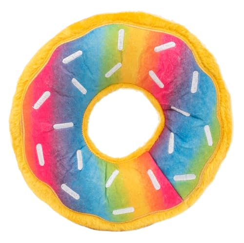ZippyPaws Jumbo Donutz - Rainbow Plush Dog Toys for Aggressive Chewers Summer Dog Pride Accessories