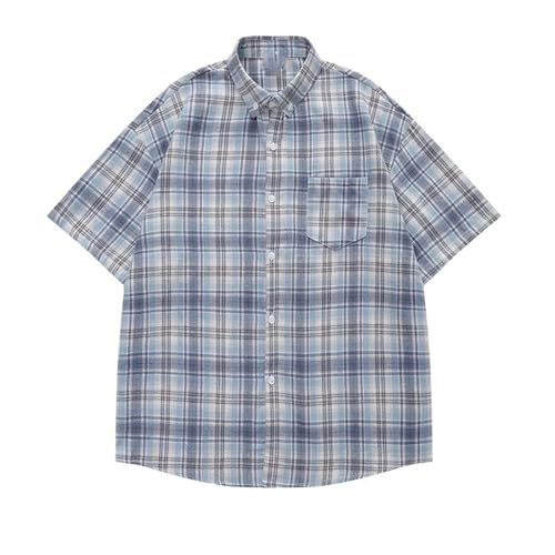 Chemise Manches Courtes Carreaux Style Américain Ample et Léger