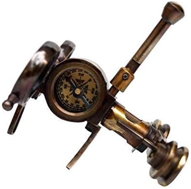 Vintage Antique Brass Folding Binocular Marine Compass Nautical Telescope (Brown)