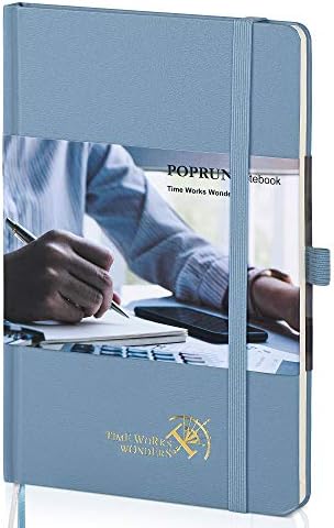 POPRUN Dotted Journal Notebook A5 Hardback Notepad, Dot Grid Notebook a5 Note Diary Pad with Pocket, Pen Holder, Tear Out Pages,120 GSM Paper, 123 Numbered Pages , Light Green