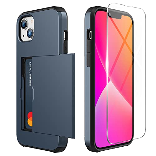 ZUSLAB Coque Portefeuille Compatible avec Apple iPhone 13 6.1''/ iPhone 14, Étui pour Téléphone avec Porte-Cartes Case,avec Protecteurs D'écran en Verre Trempé [x1 Pack] Bleu Foncé Cover