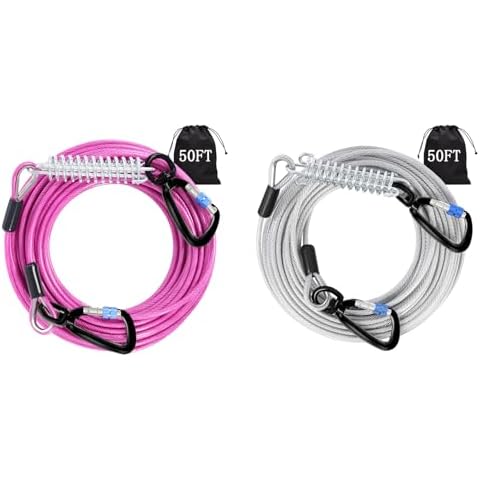 Snagle Paw Pink Dog Leads Cable 50FT, Silver Dog Line for Outside 50FT,Up to 500lbs Cover