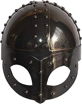 Black Plated Antique Medieval Viking Mask Helmet Premium Quality Soldier Helm Adult with Liner & Strap Medieval Costumes Helm Armor SCA LARP Reenactment By Dream Land & Greenfild
