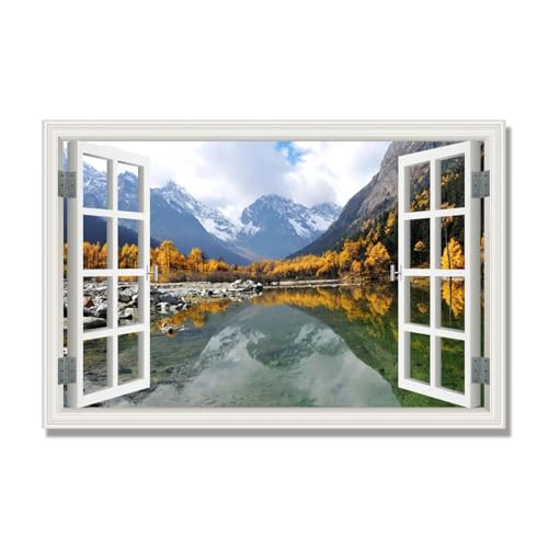 NHLDZYH Marco Interior. Ventana Falsa Decorativa - Cuadro de Lienzo con Paisaje para Interior - Decoración para Hogar, Oficina o Comercio - Listo para Colgar. C183. 40x60cm.