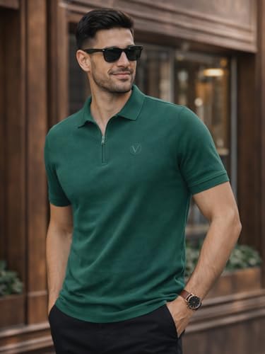 Image of Veirdo Men's Regular Fit Interlock Polo T-Shirt, Cotton Fabric, Half Sleeves,Stylish Collared Neck, Perfect for Casual and Office Wear, Soft, Comfortable (S-2XL)