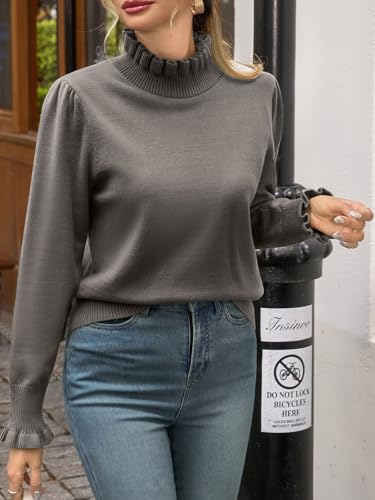 Image of Womens Ruffle Mock Neck Sweater Puff Long Sleeve Fall Trendy Pullover Tops