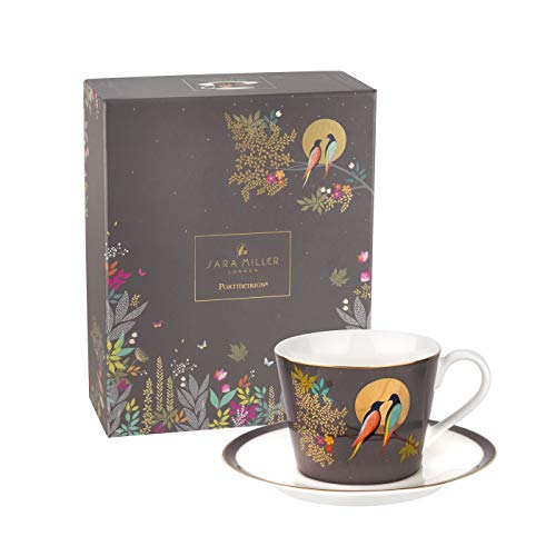Sara Miller London Teetasse mit Untersetzer - Dark Grey, 12 x 7 x 9...
