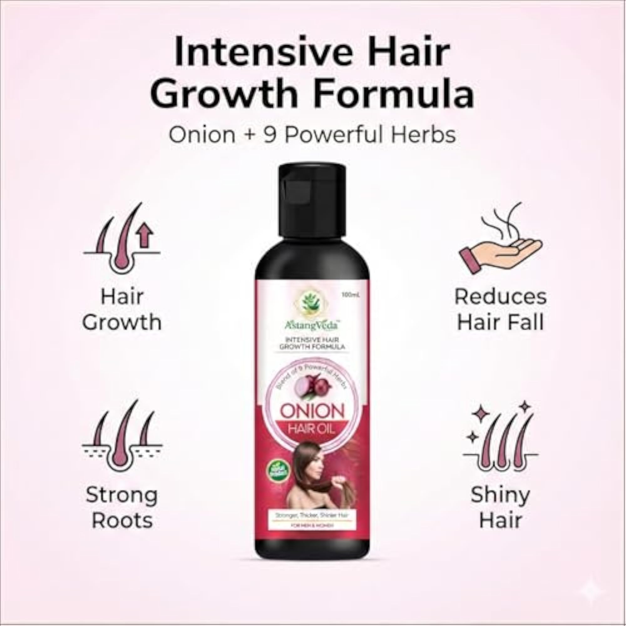 Intensive Hair Growth Formula Onion Hair Oil with 9 Powerful Herbs, 100mL