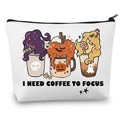 MEIKIUP Witch Cosmetic Bag Coven Sisters Gifts Halloween Party Gift I Need Coffee To Focus Halloween Fall Gift, To Focus Bag Cover