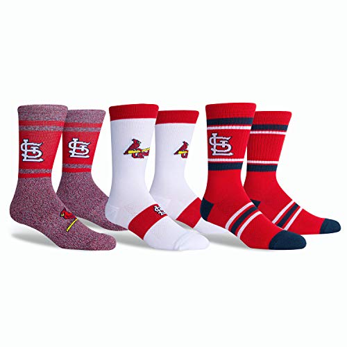 PKWY Unisex Cardinals Baseball Team 3-Pack Crew Socks (Large (Men's shoe size 6-12/Women's 7.5-13.5), Dugout Crew)