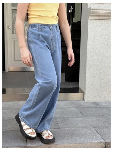 SweatyRocks Girl's Wide Leg Jeans Elastic Waist Loose Y2K Denim Pants Long Trousers4
