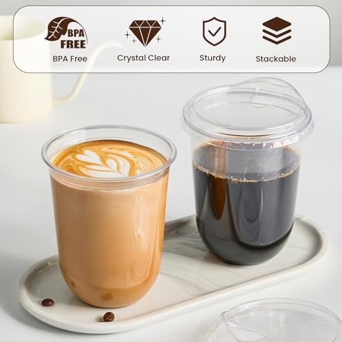 Qeirudu 16 Oz Round Bottom Clear Plastic Cups with Strawless Sip Lids, 100 Pack Disposable Iced Coffee Cups To Go Cups for Cold Drinks, Smoothie, Juice, Milkshake by Qeirudu - Image 3