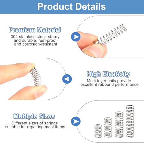 390 Stück Druckfedern Sortiment Kit, Edelstahl Druckfede mit Sortierbox, 24 Verschiedene Größen Edelstahl Kleine Federn Set Mini Federn für DIY Zuhause Automobilreparaturen