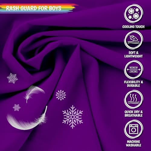 Image of Boy's UPF 50 Rash Guard Swim Shirts Short Sleeve Sun Protection SPF Fishing Surfing Water Beach Shirts Quick Dry