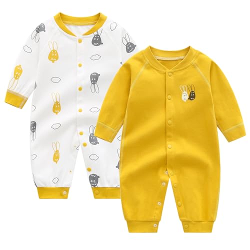 Image of Egaivtya Newborn Baby Boys 2 Pack Cotton Romper Outfits Infant Long Sleeve One-Piece Toddler Button Jumpsuits