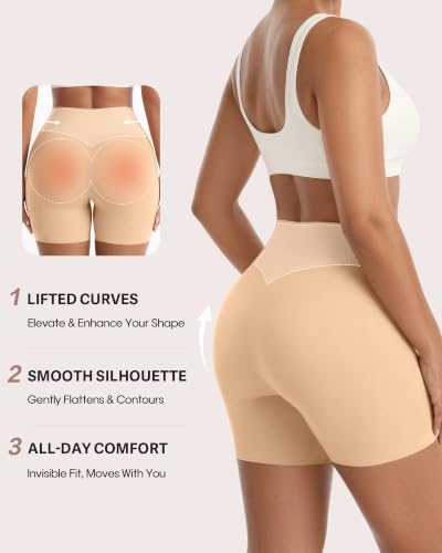 Image of Womens Tummy Control seamless Shapewear shorts | High waisted,Slip shorts for under dresses,Invisible,Breathable,Non slip,Compression faja Shorts,Butt lifting panties