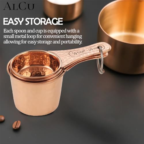 Image of Shiny Copper Measuring Cup & Spoon Set | Copper Finish Measuring Cups & Spoons for Dry & Liquid Ingredients, Ideal for Cooking and Baking (Set of 4 Cups & 4 Spoons)