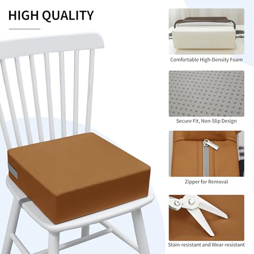 Image of Eiury Booster Seat for Kitchen Chair, Toddler Booster Seat for Dining Table, Waterproof PU Leather Kids Seat Cushion with Adjustable Straps, Non-Slip Bottom, Wipeable Seat Pad,Brown