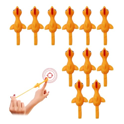 OUDQFCJ Lot de 10 Poulets Volants Extensibles, Jouets en Caoutchouc pour Enfants, Gadgets de Bureau Extensibles, Jouet Amusant, Poulets Volants Extensibles, Poulet catapulte