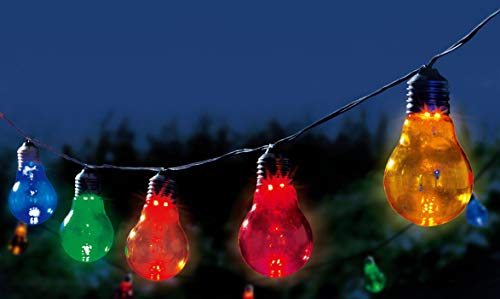 Trango 3208 LED Party Lichterkette – 10x bunte RGB Leuchten in Glühbirnenform aus Echtglas | 8 m Lichterkette für Party, Deko & Stimmung | Innenbereich | inkl. Netzteil