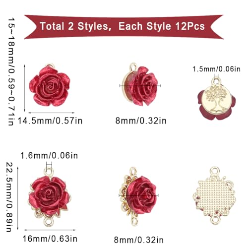 SUNNYCLUE 1 Box 24Pcs Valentines Day Rose Connectors Rose Flower Charms Bulk Alloy Gold Mini Red Floral Love Linking Connector Charm for jewellery Making Charms DIY Necklaces Earrings Wedding Craft - Image 2