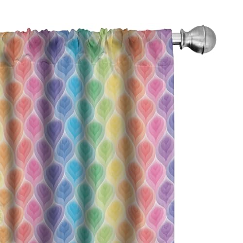 Ambesonne Geometric Window Curtains Pack of 2, Rainbow Colors Ornamental