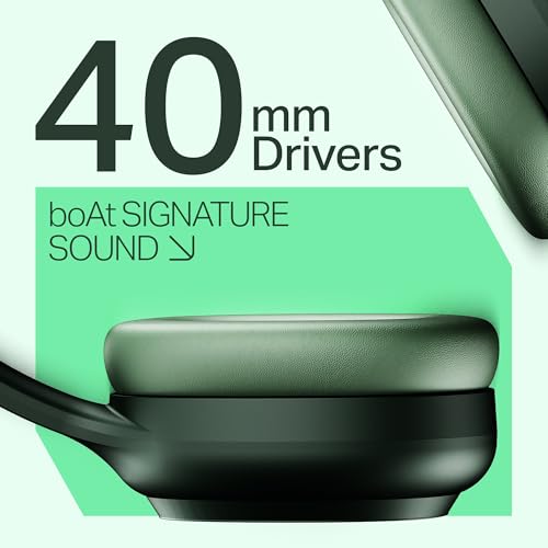 Image of Boat 2025 Launch Rockerz 421, 40H Battery, Low Latency(40Ms), 40Mm Drivers, Enx Tech, Stream Ad Free Music via App Support, Bluetooth Headphones, Wireless Over Ear Headphone with Mic (Sage Green)