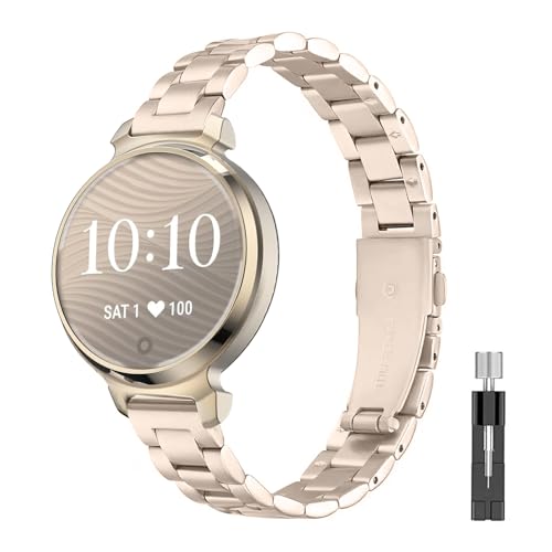 WUWOCJ 14mm Metal Band Compatible for Garmin Lily 2/Lily 2 Active, Stainless Steel Replacement Straps With Adjustment Tool (Champagne)