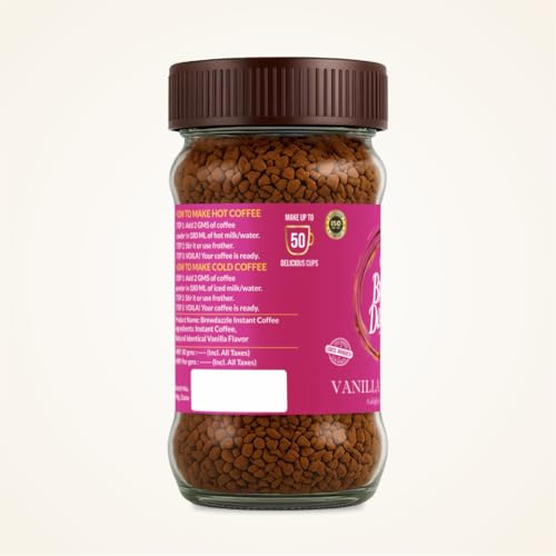 Image of BREW DAZZLE Vanilla Delight Instant Coffee | Aromatic Flavoured Instant Coffee | 100% Arabica | Vanilla Flavour Natural Delightful Coffee Granules (100g)