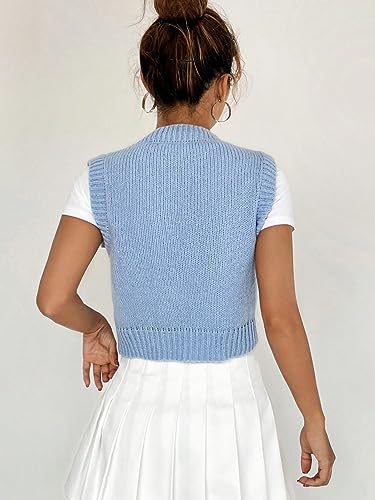 WDIRARA Women's Cloud Patched V Neck Sleeveless Sweater Vest Rib Knit Pullovers2