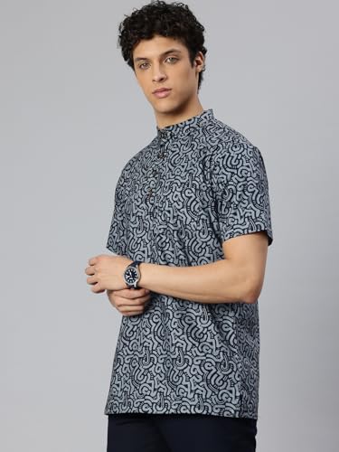 Image of Majestic Man Men Slim Fit Ethnic Motifs Cotton Printed Half Sleeve Short Kurta