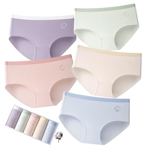 Cute Cartoon Panties for Teen Girls Cloud-like Cotton Sweat-wicking Underwear Wide Waistband Mid Rise Briefs 5-Pack