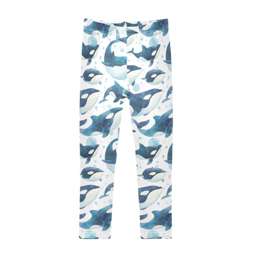 Killer Whale Pattern Animal Little Girls Cotton Leggings Casual High Waisted Leg Yoga Pants Exercise