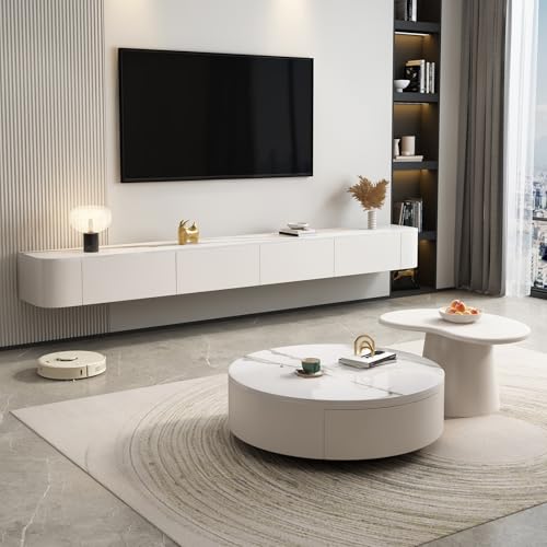Console multimédia en bois massif suspendue salon