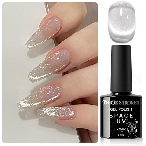 Image of THR3E STROKES 9D Glitter Cat Eye Gel Magnetic Nail Polish Art Manicure DIY at Home Soak Off UV Gel 7.5ML (CE1, 7.5ML)