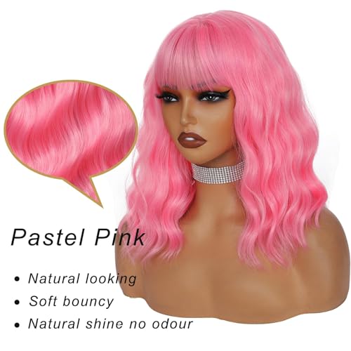 Veally Short Wavy Bob Wig with Bangs, Synthetic Heat-Resistant Fiber