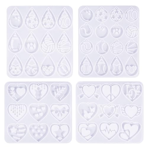 Set of 4 Silicone Pendant Moulds Suitable for Football Earrings and Keychains
