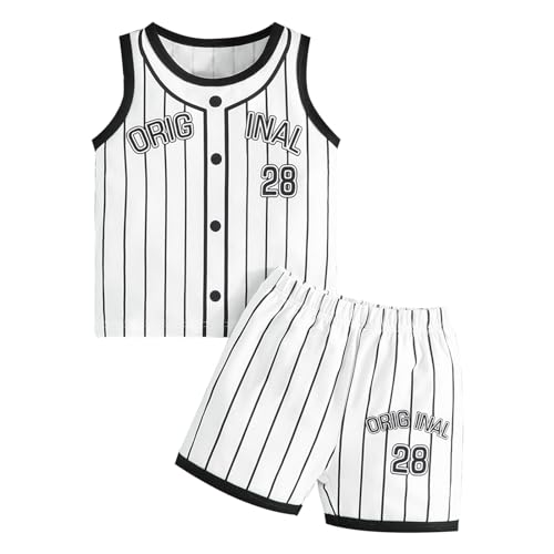 Generisch - Enfants T-shirt Shorts Ensemble Bébé Garçon Rayé Lettre Baseball Vêtements Sans Manches T-shirt Ensemble Deux Ensembles, Noir , 100