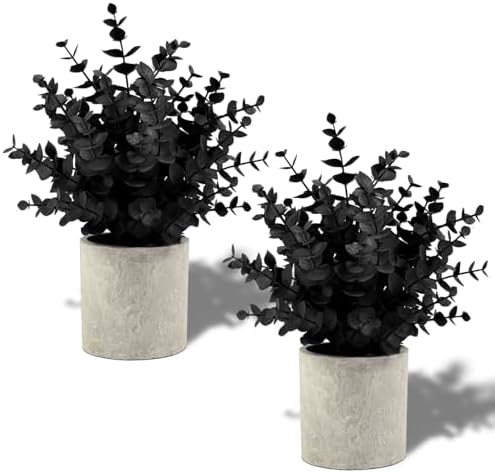 Coferset 2 Pack Black Fake Eucalyptus Small Fake Plants Potted Ar...