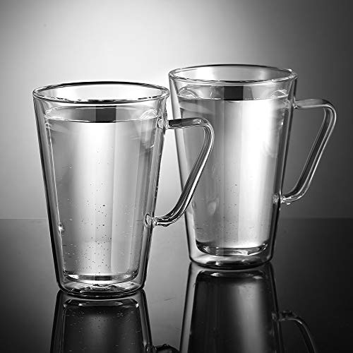 ecooe 2x450ml Tazas de Café de Cristal,Vasos de Doble Pared con Asa,Tazas de Vidrio Borosilicato para Té,Café,Leche… - Imagen 5