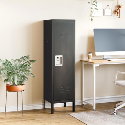 Image of Metal Storage Locker, Lockable Employees Metal Locker with Door, 55 inch Height Steel Locker for Home, School, Office, Gym (Retro Black)