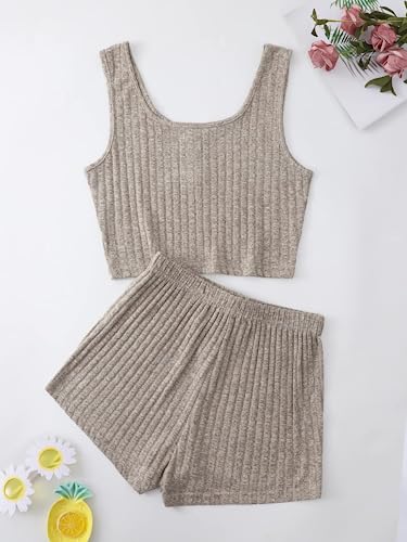 Image of SOLY HUX Women's Button Front Ribbed Knit Tank Top and Shorts Pajama Set Sleepwear Lounge Sets