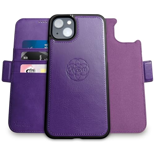 Image of dreem Fibonacci Compatible with iPhone 14 Plus Wallet case / 2-in-1 Shockproof case and Detachable Vegan Leather Folio, MagSafe Compatible, RFID Protection [Purple]